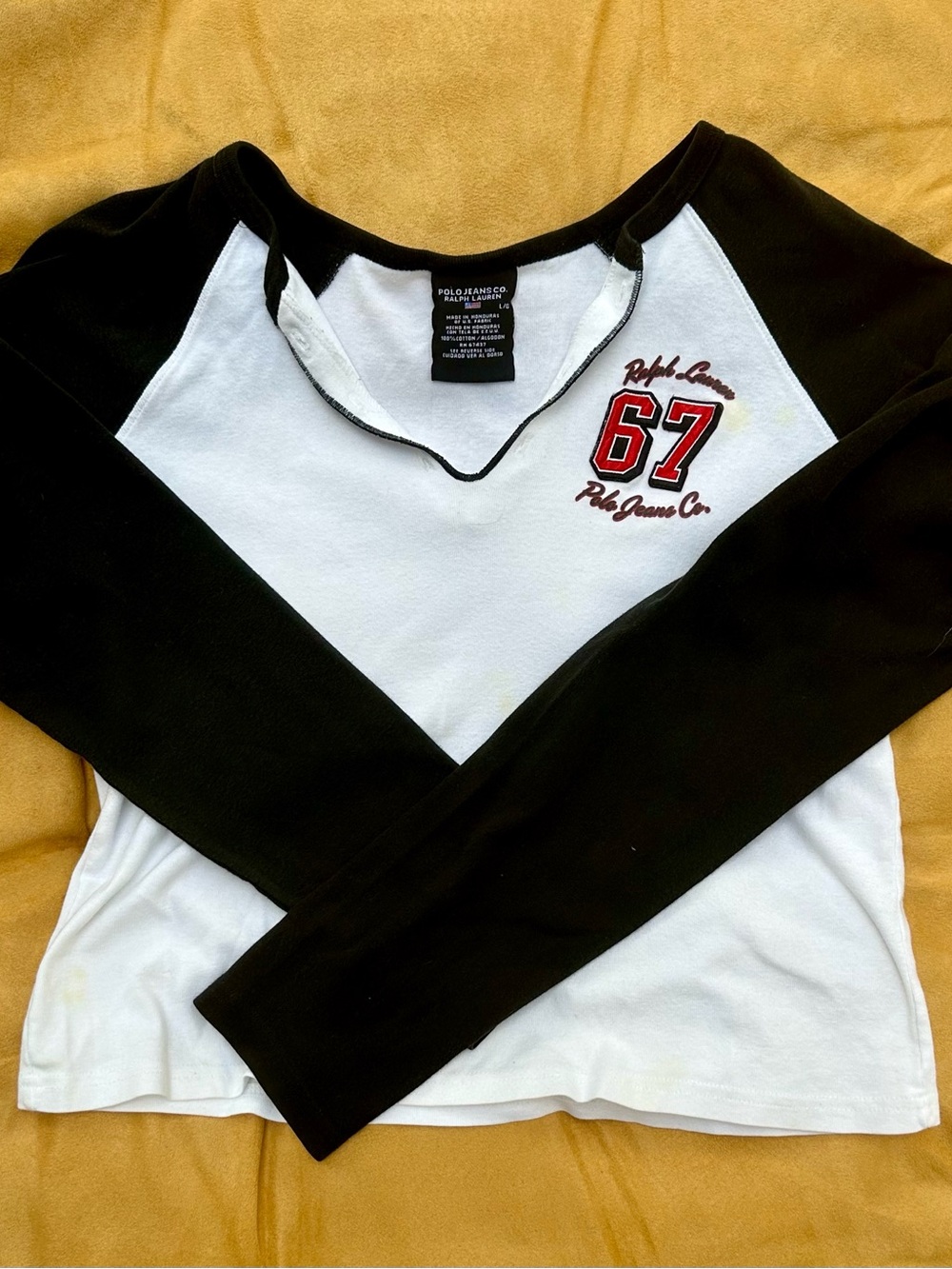 Vintage Polo by Ralph Lauren Black & White Raglan Long-Sleeve Tee - 67 Patch
